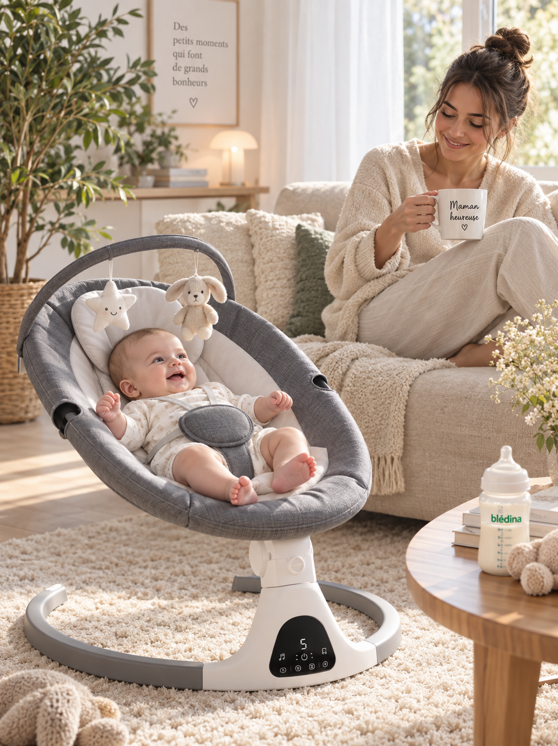 Balancelle électrique bébé avec télécommande et assise enveloppante