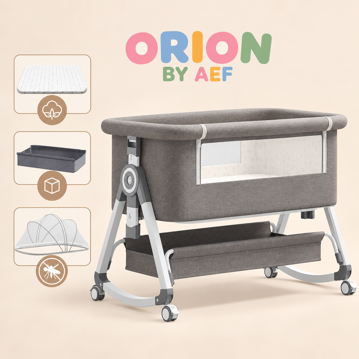 Lit cododo bébé 3-en-1 réglable avec matelas et moustiquaire