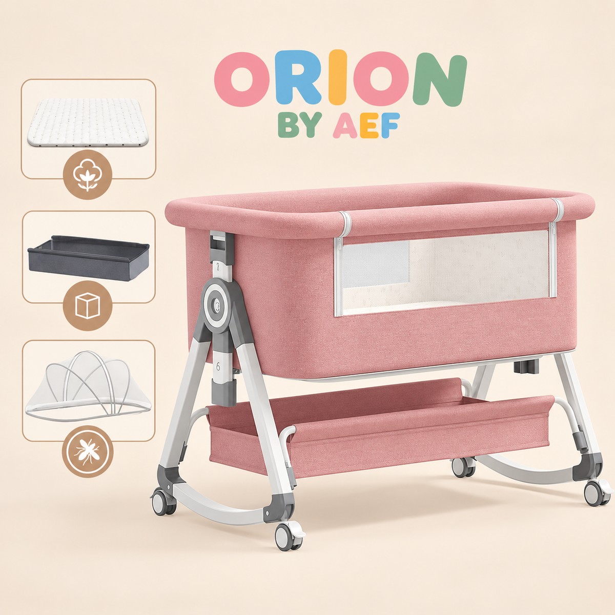 Lit cododo bébé 3-en-1 réglable avec matelas et moustiquaire