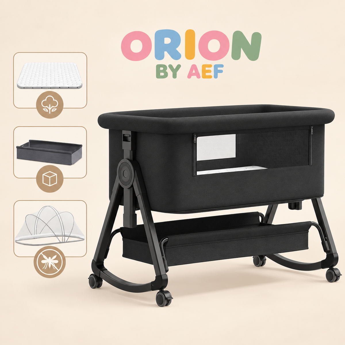 Lit cododo bébé 3-en-1 réglable avec matelas et moustiquaire