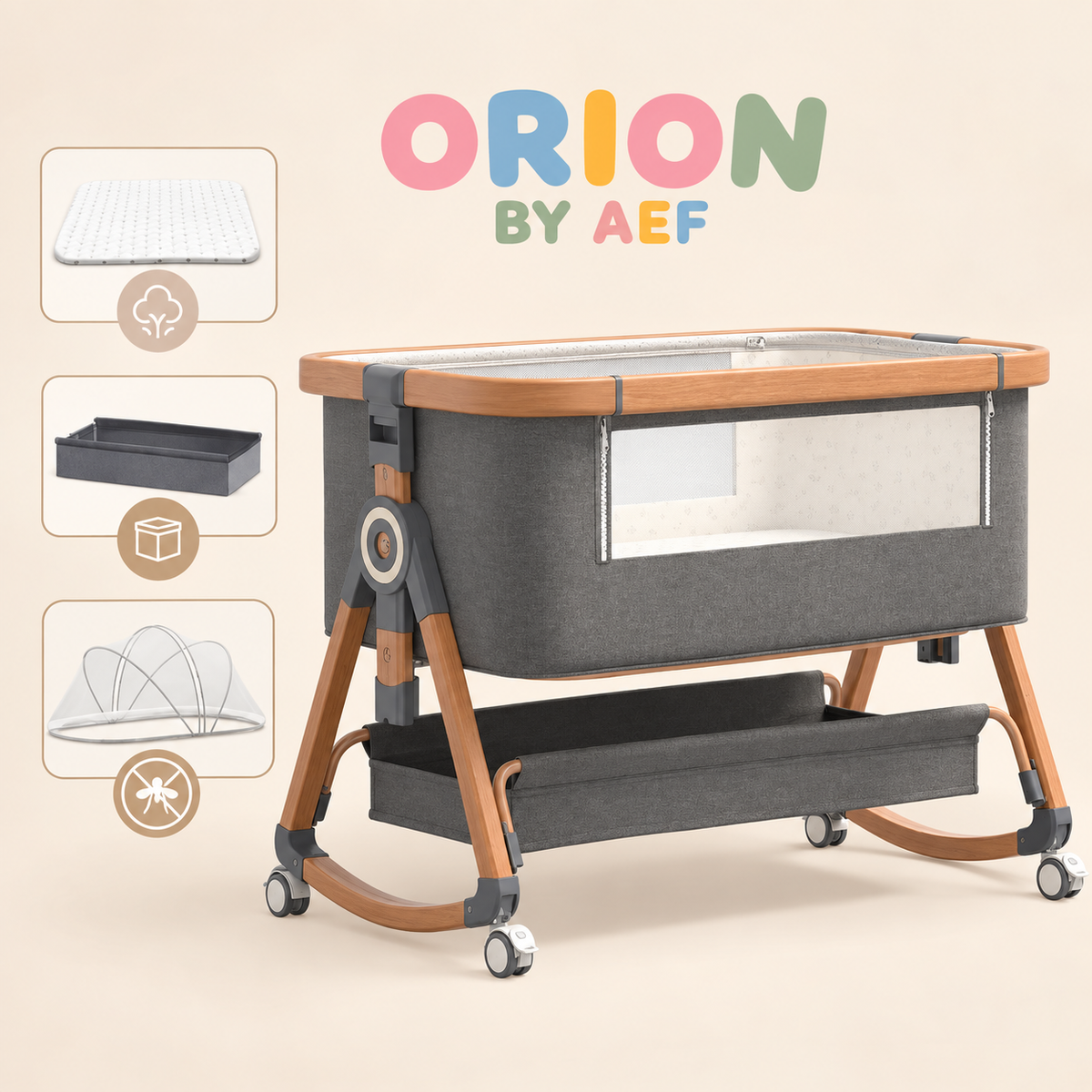 Lit cododo bébé 3-en-1 réglable avec matelas et moustiquaire