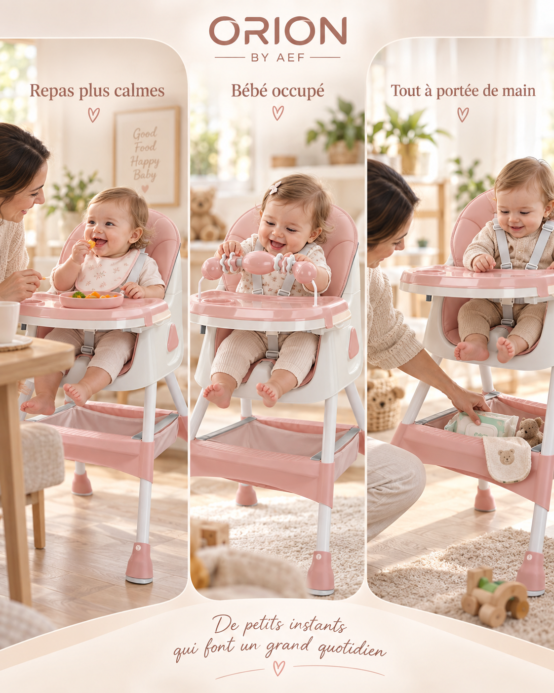 Chaise haute bébé évolutive 3-en-1 pliable avec tablette et harnais 5 points