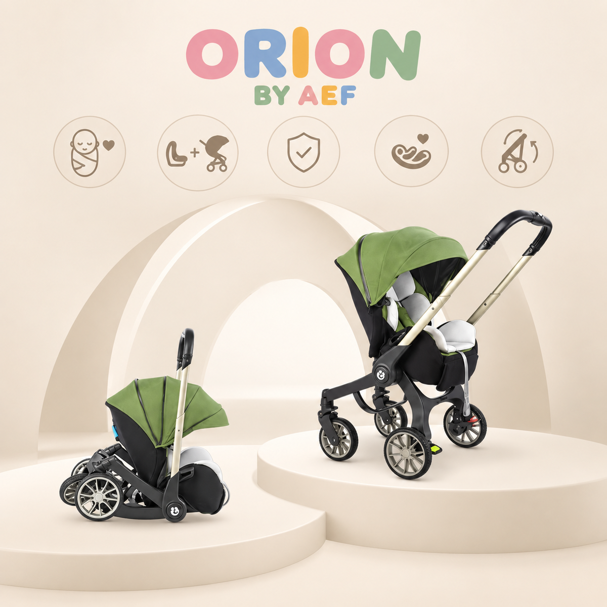 Poussette bébé 4-en-1 réversible et pliable avec panier