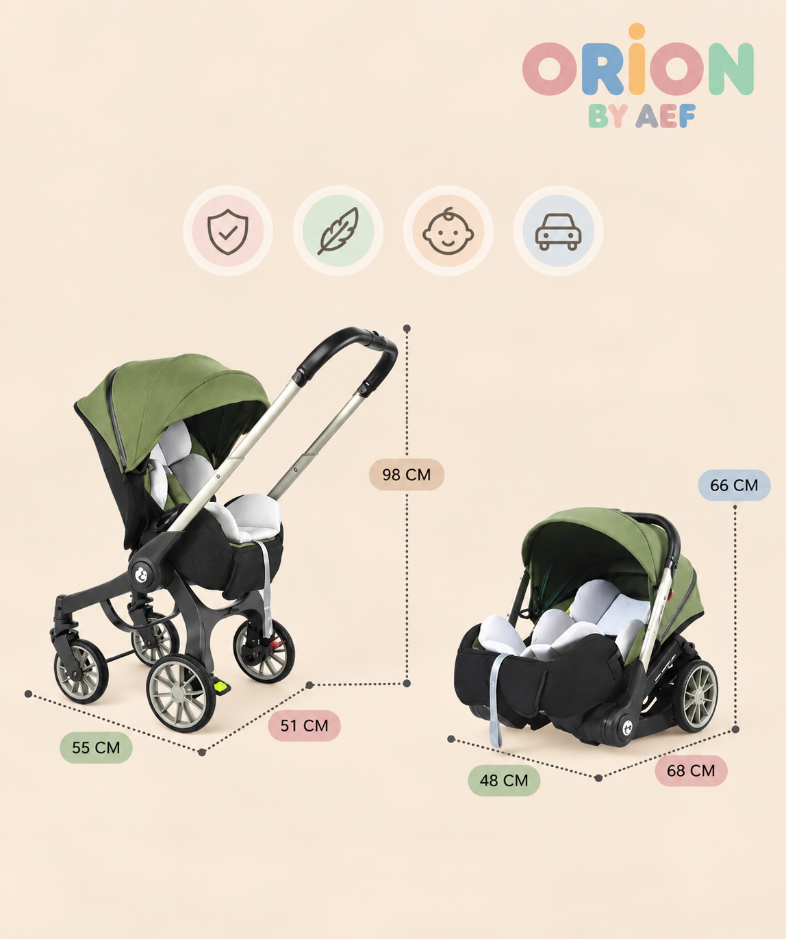 Poussette bébé 4-en-1 réversible et pliable avec panier