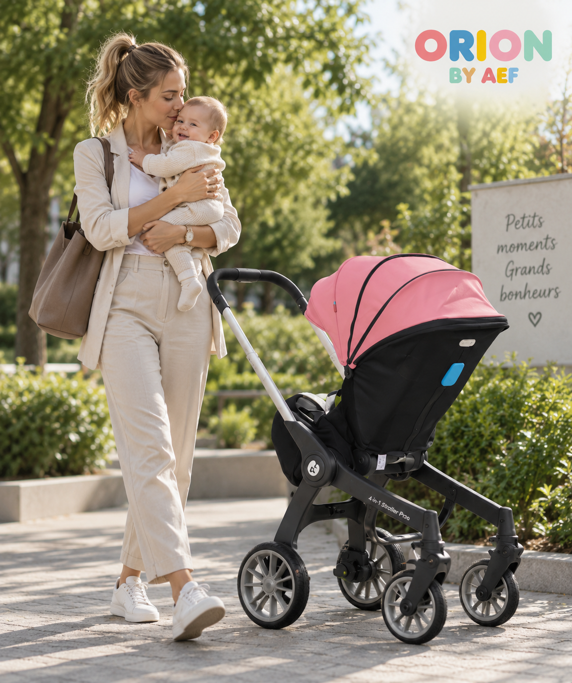 Poussette bébé 4-en-1 réversible et pliable avec panier