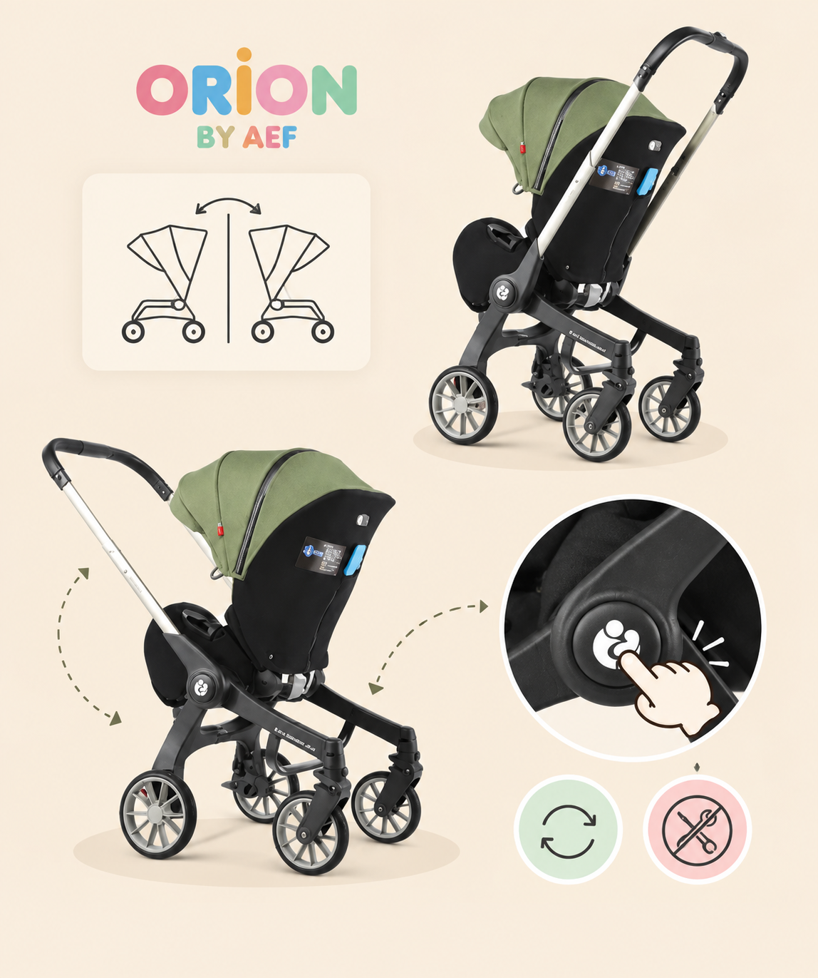 Poussette bébé 4-en-1 réversible et pliable avec panier