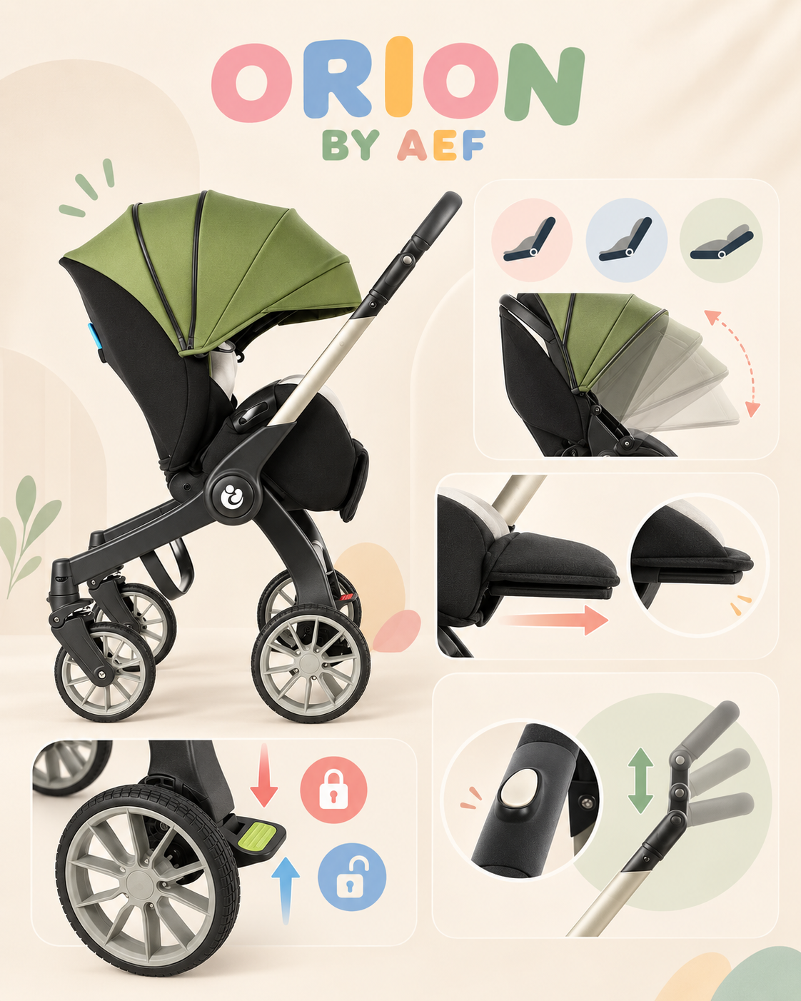 Poussette bébé 4-en-1 réversible et pliable avec panier