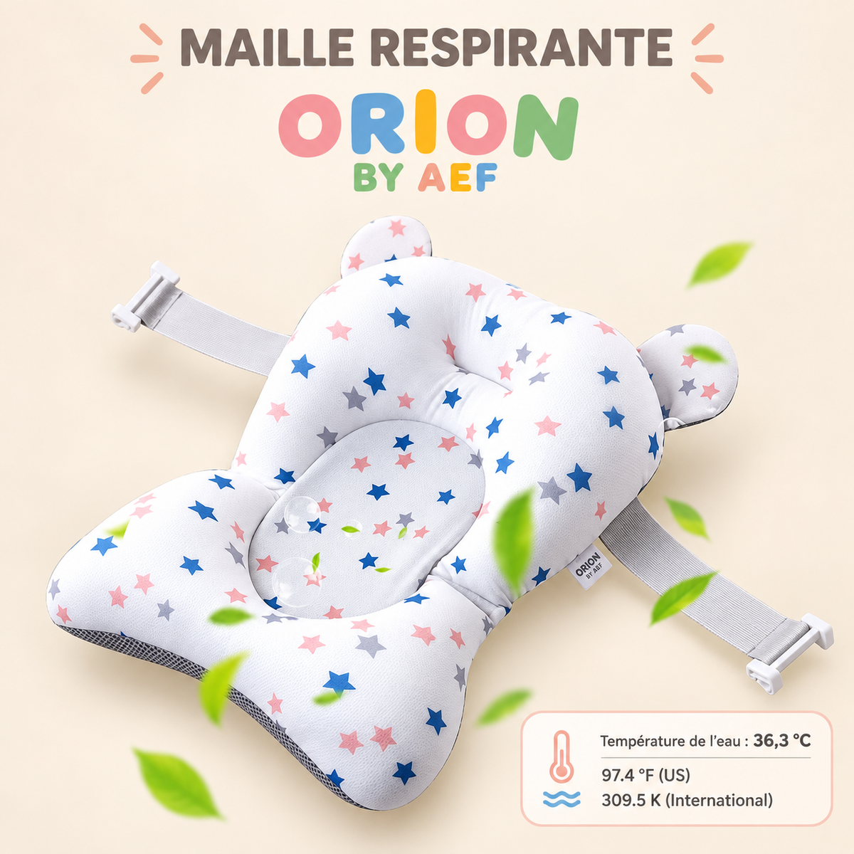 Baignoire bébé pliable avec thermomètre intégré et coussin de bain