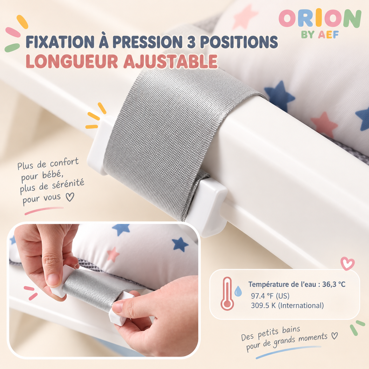 Baignoire bébé pliable avec thermomètre intégré et coussin de bain