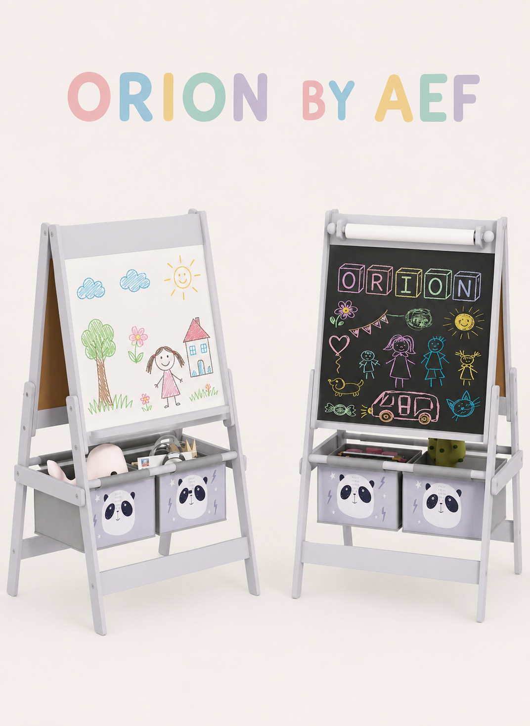 Chevalet enfant double face tableau blanc et craie avec rangements