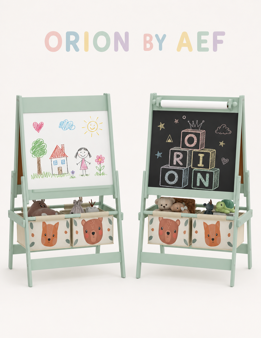 Chevalet enfant double face tableau blanc et craie avec rangements