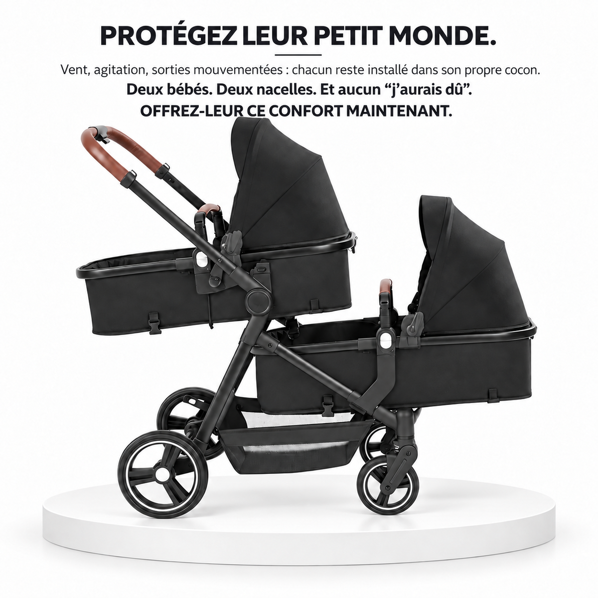 Poussette double pliable tandem 2 places