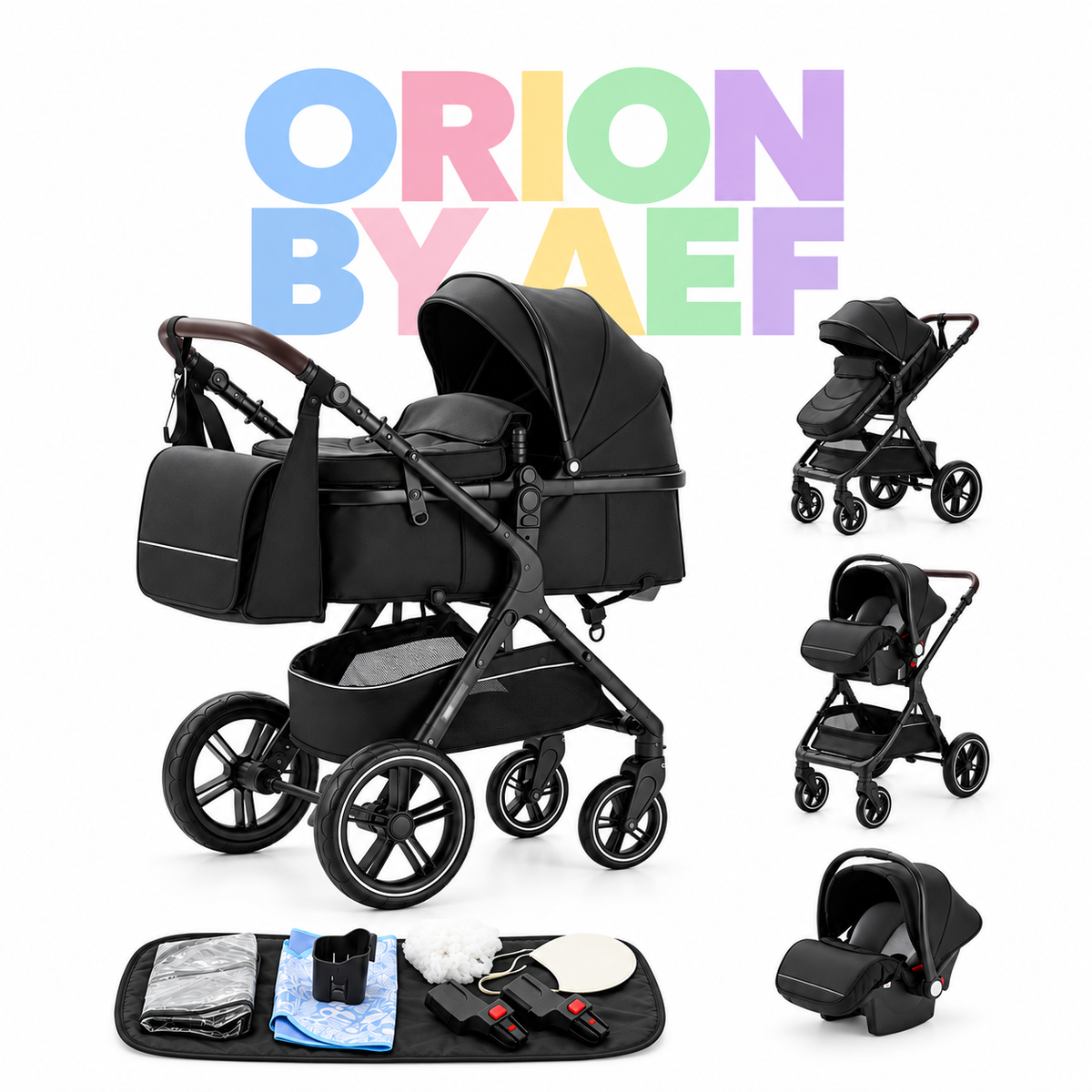 Poussette bébé 3-en-1 haut de gamme pliable - plusieurs configurations