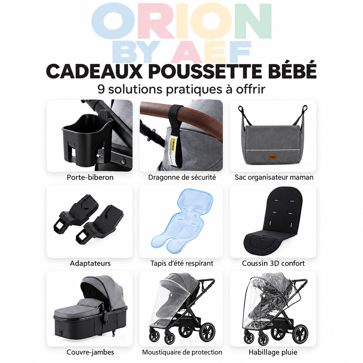 Poussette bébé 3-en-1 haut de gamme pliable - plusieurs configurations