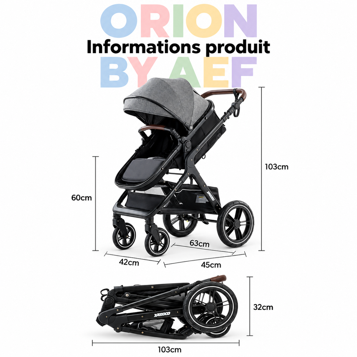 Poussette bébé 3-en-1 haut de gamme pliable - plusieurs configurations