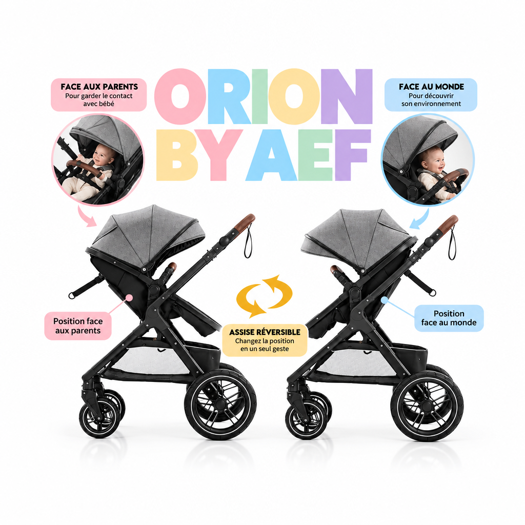Poussette bébé 3-en-1 haut de gamme pliable - plusieurs configurations