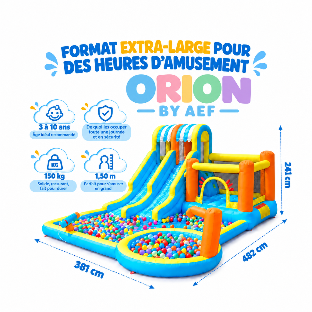 Parc aquatique gonflable 9-en-1 avec toboggans et mur d’escalade