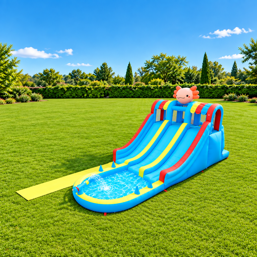 Parc aquatique gonflable 9-en-1 avec toboggans et mur d’escalade