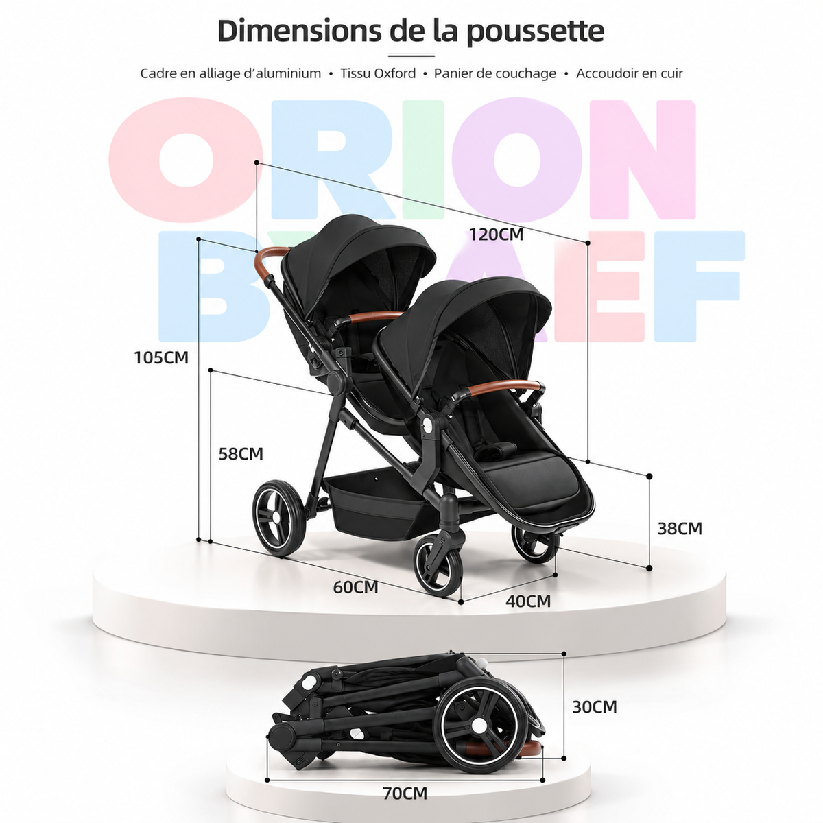 Poussette double pliable tandem 2 places