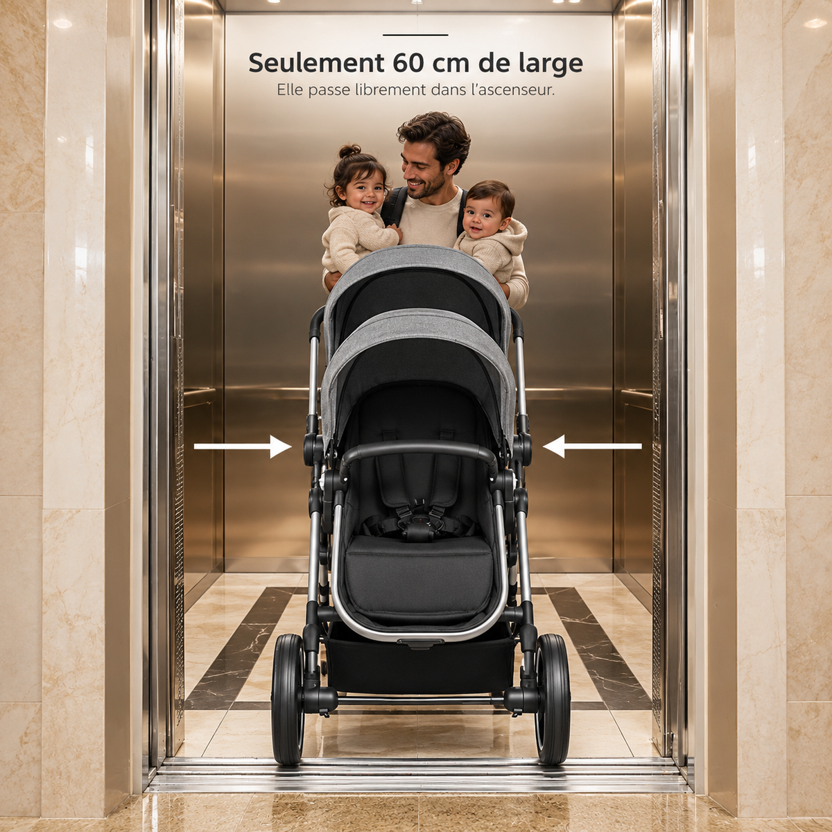 Poussette double pliable tandem 2 places