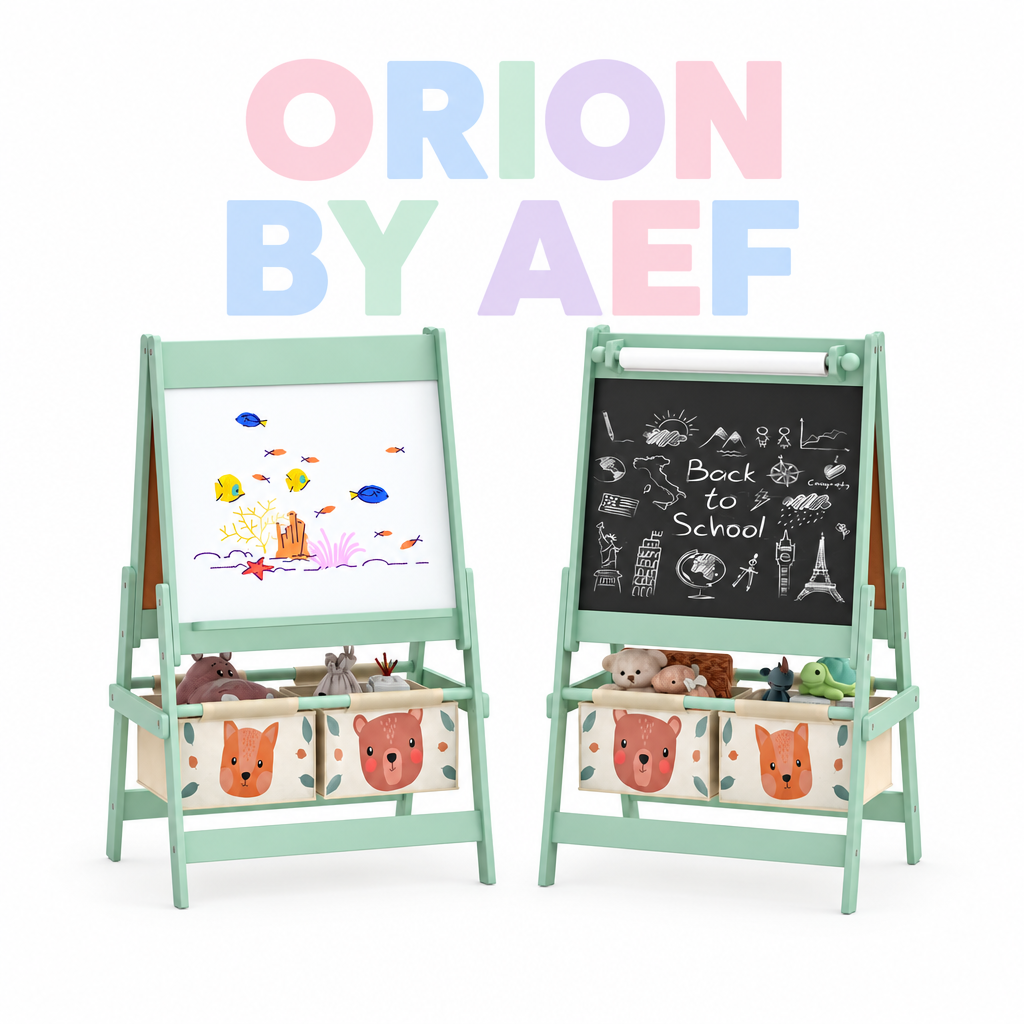 Chevalet enfant double face tableau blanc et craie avec rangements