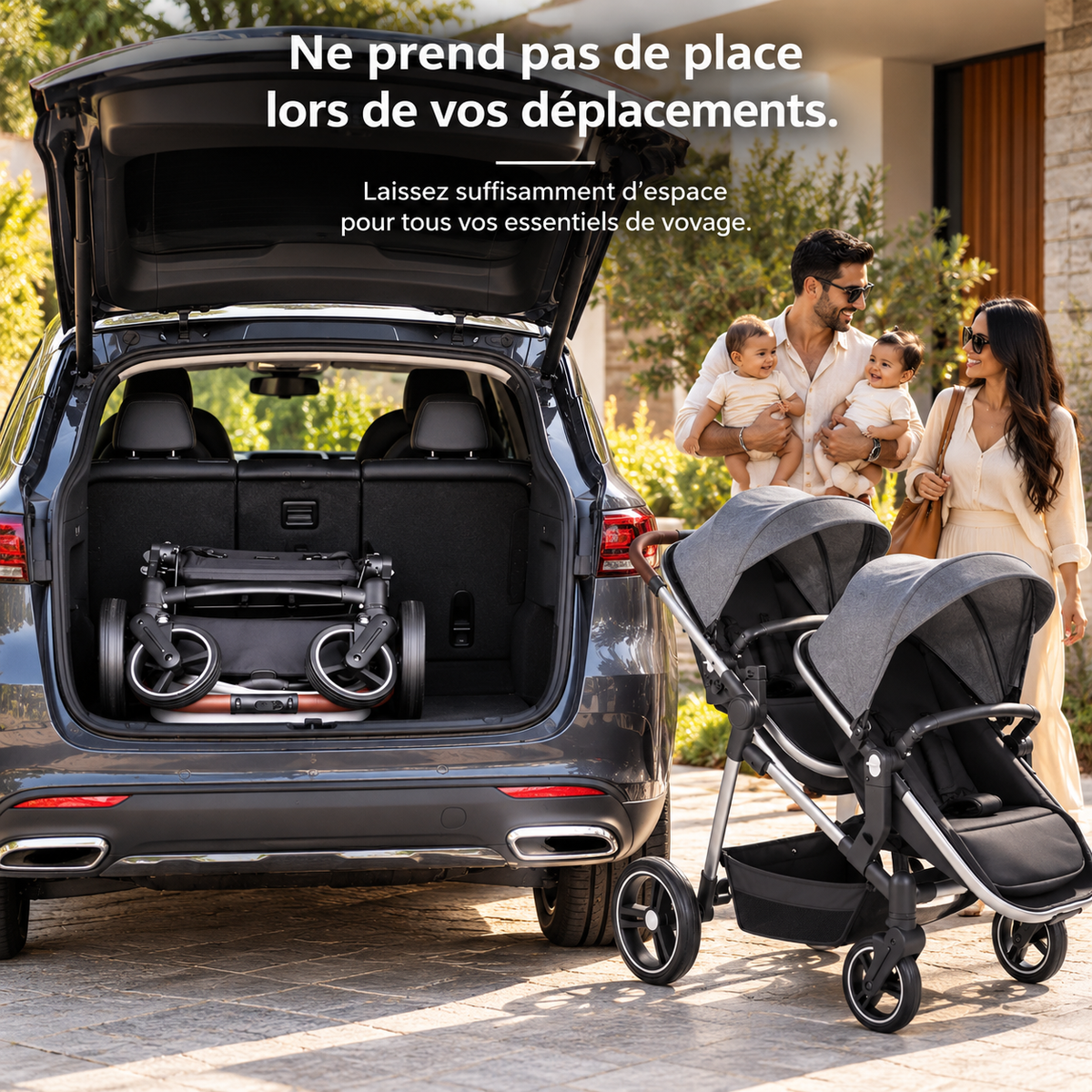 Poussette double pliable tandem 2 places
